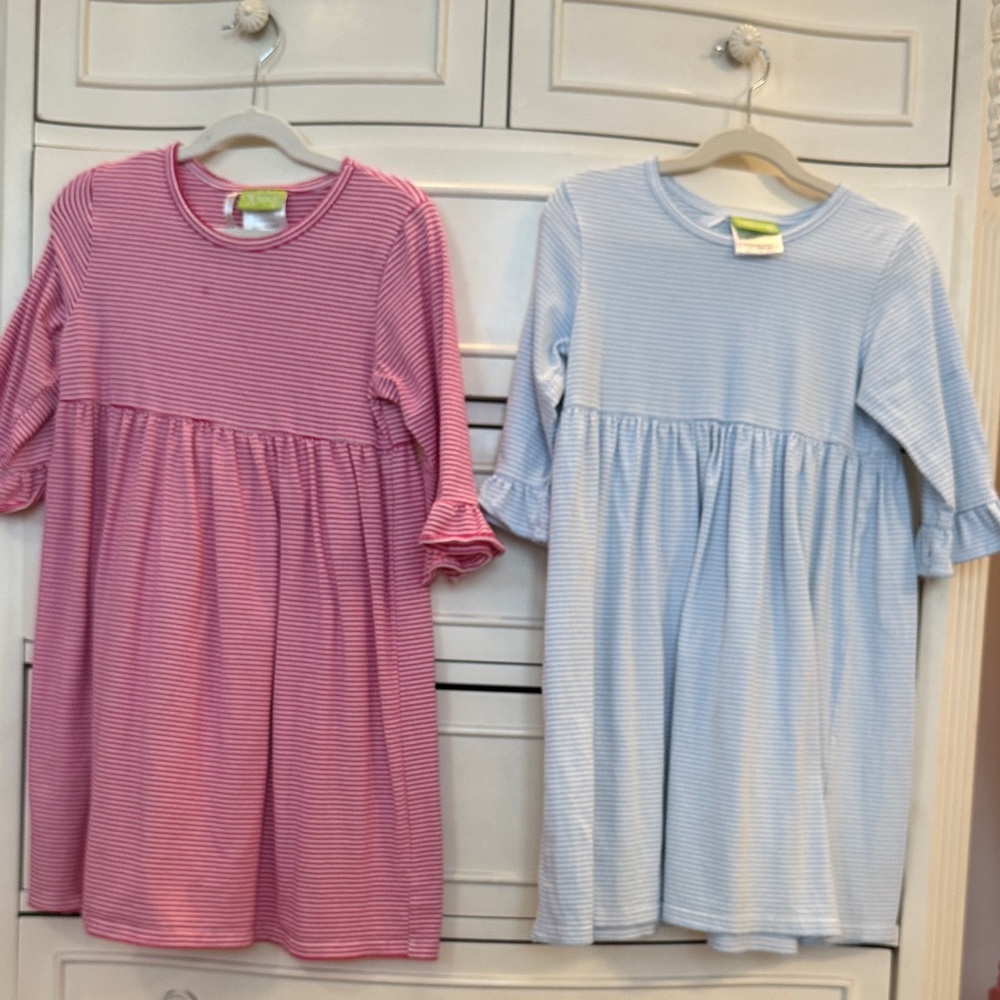 Lot of 2 Classic Whimsy 7 Knit Striped Dresses Pink and Blue Smocked Auctions